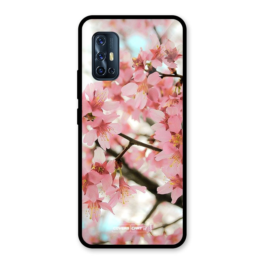 Peach Floral Glass Back Case for Vivo V17