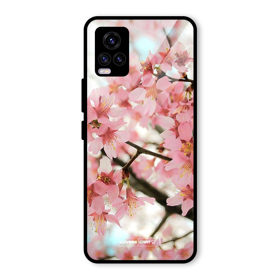 Peach Floral Glass Back Case for Vivo V20