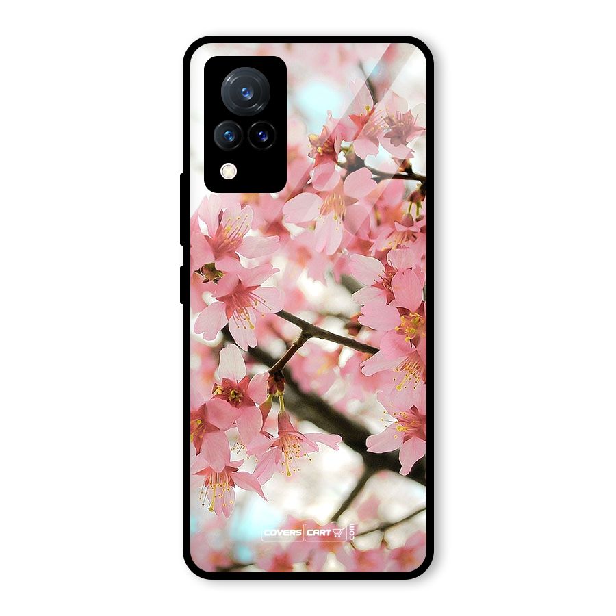 Peach Floral Glass Back Case for Vivo V21 5G