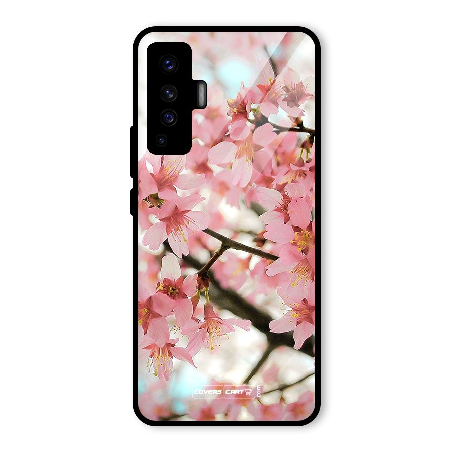 Peach Floral Glass Back Case for Vivo X50