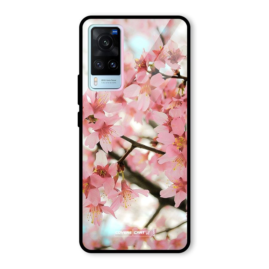 Peach Floral Glass Back Case for Vivo X60