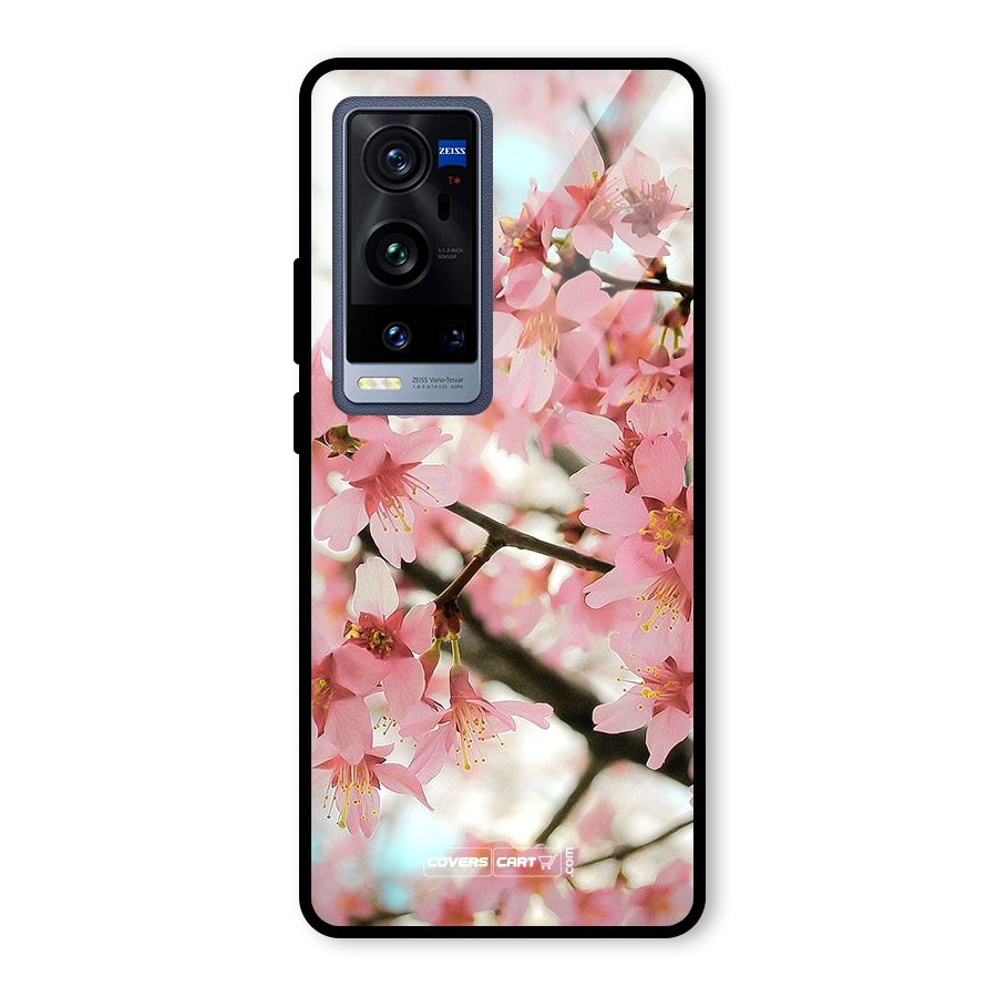Peach Floral Glass Back Case for Vivo X60 Pro Plus
