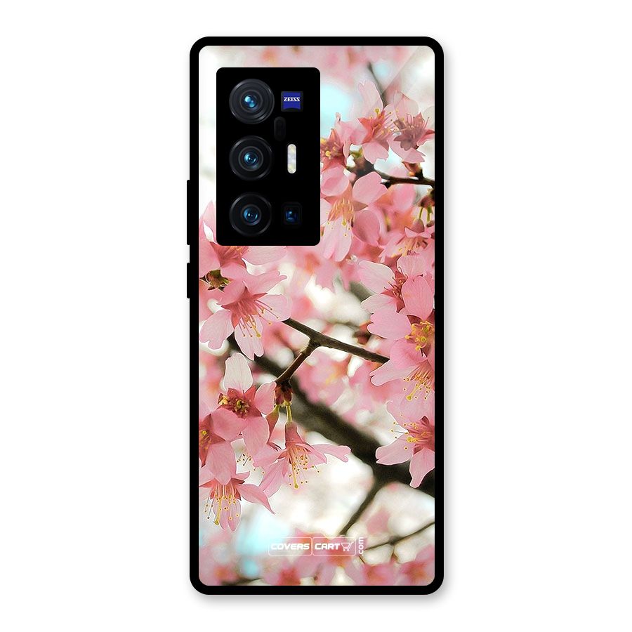 Peach Floral Glass Back Case for Vivo X70 Pro Plus
