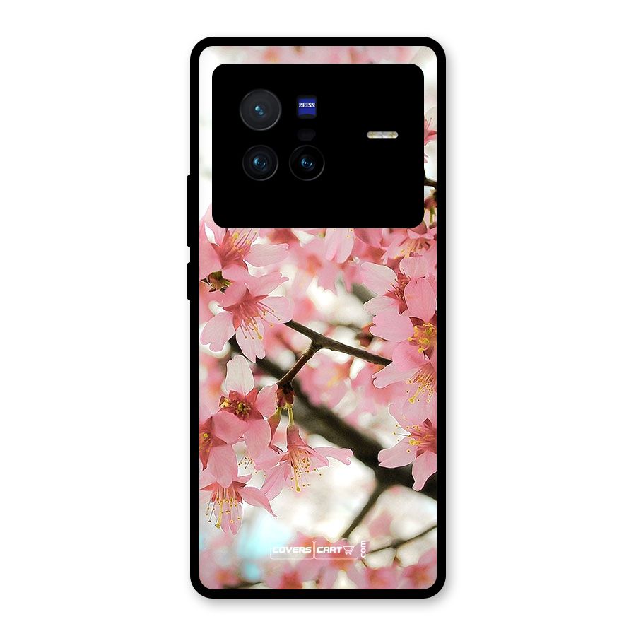 Peach Floral Glass Back Case for Vivo X80