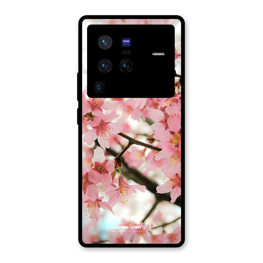 Peach Floral Glass Back Case for Vivo X80 Pro