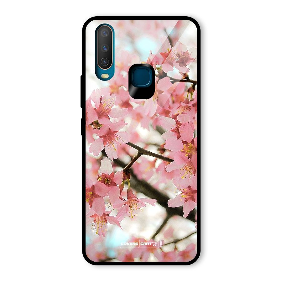 Peach Floral Glass Back Case for Vivo Y12