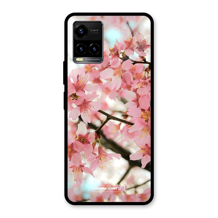 Peach Floral Glass Back Case for Vivo Y21T