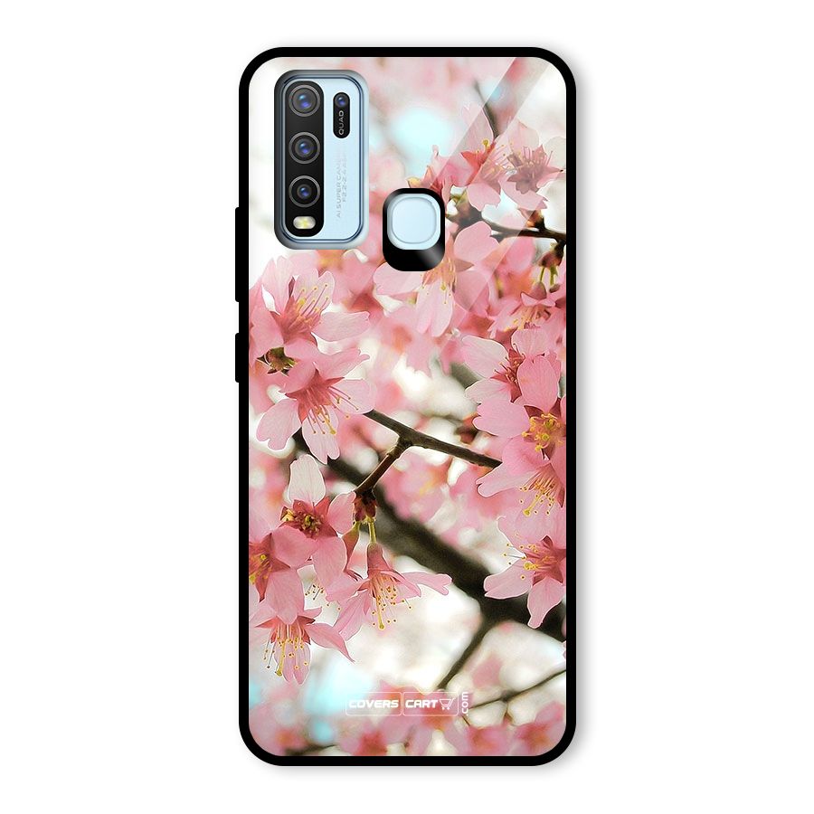 Peach Floral Glass Back Case for Vivo Y30