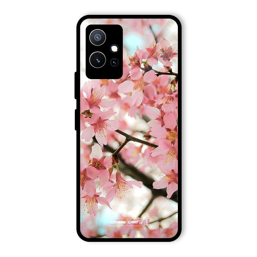 Peach Floral Glass Back Case for Vivo iQOO Z6