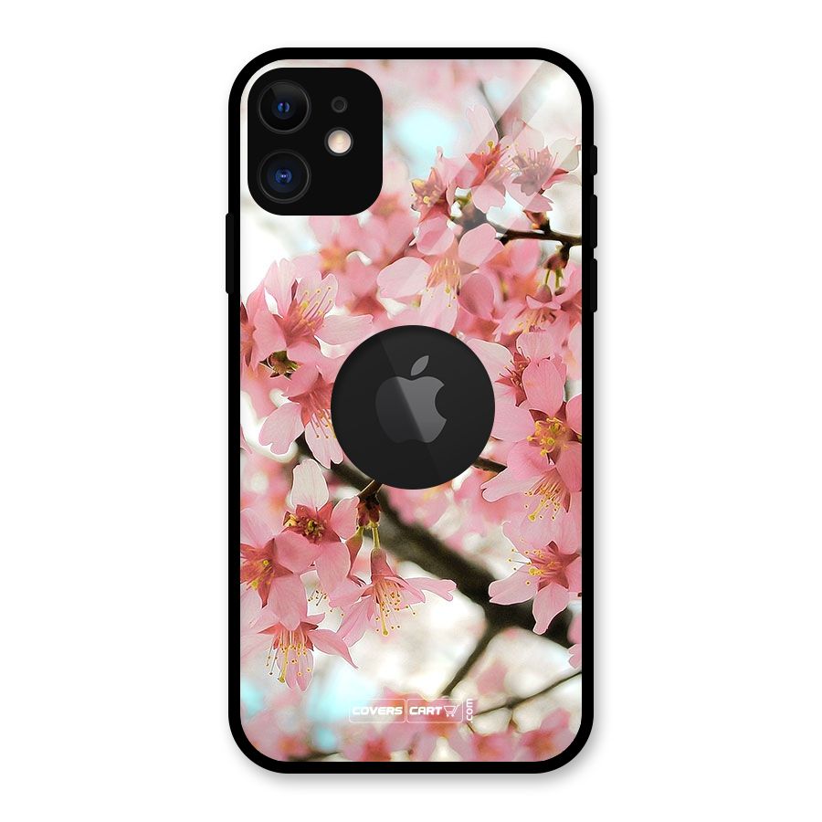 Peach Floral Glass Back Case for iPhone 11 Logo Cut