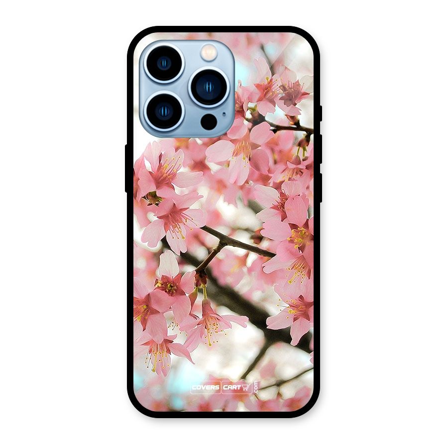 Peach Floral Glass Back Case for iPhone 13 Pro