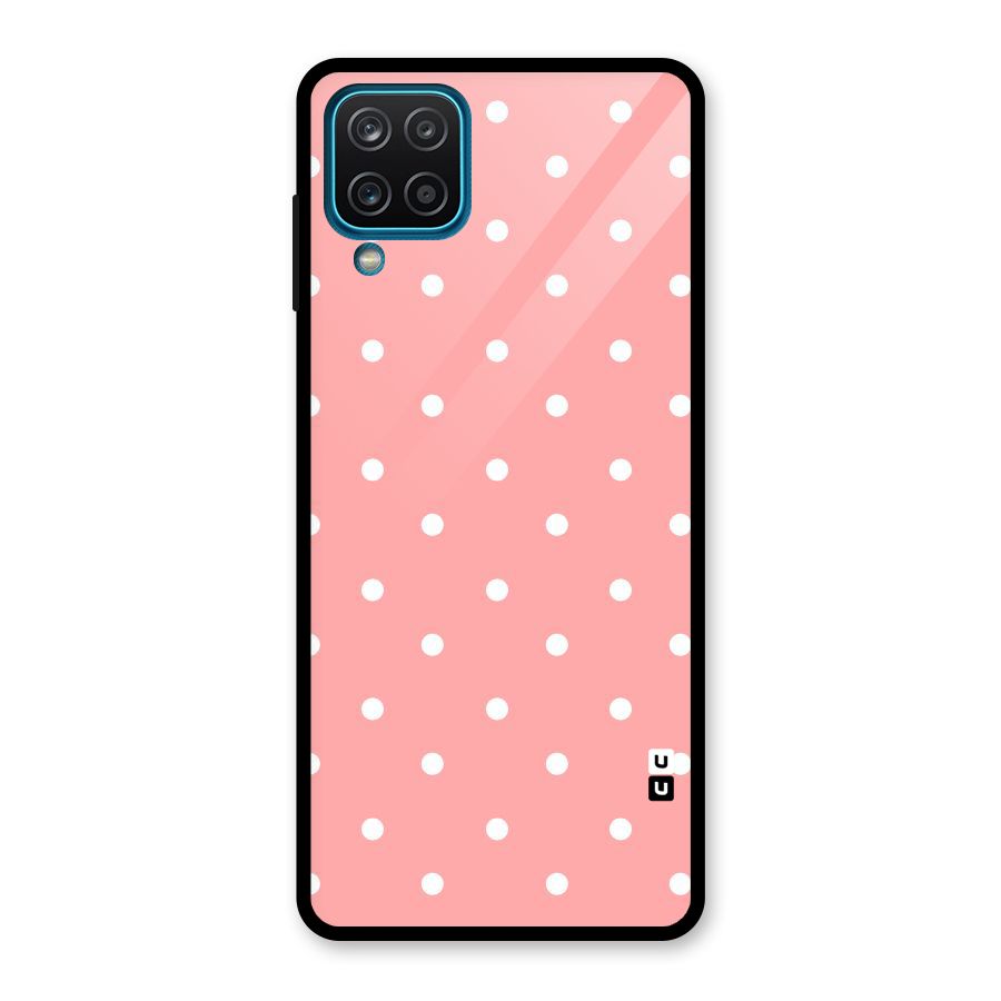 Peach Polka Pattern Glass Back Case for Galaxy A12