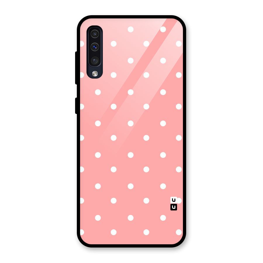 Peach Polka Pattern Glass Back Case for Galaxy A50