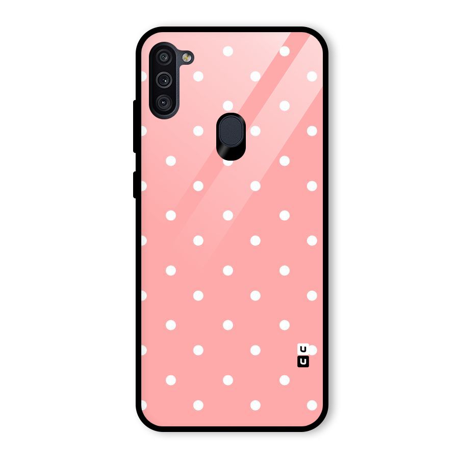 Peach Polka Pattern Glass Back Case for Galaxy M11