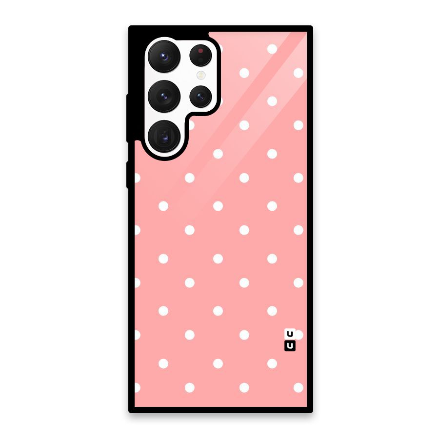 Peach Polka Pattern Glass Back Case for Galaxy S22 Ultra 5G