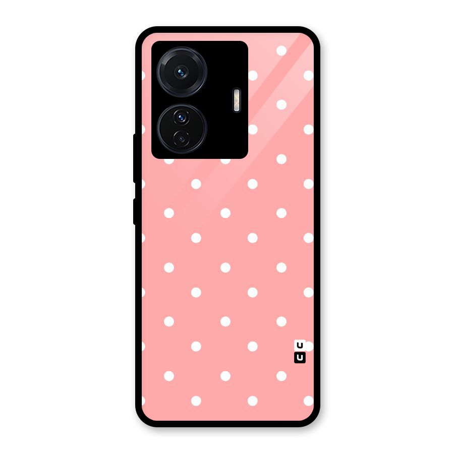 Peach Polka Pattern Glass Back Case for Vivo T1 Pro