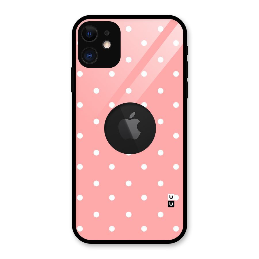 Peach Polka Pattern Glass Back Case for iPhone 11 Logo Cut