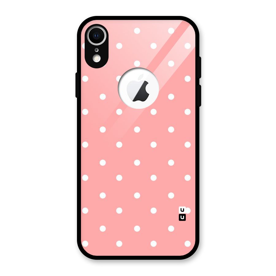Peach Polka Pattern Glass Back Case for iPhone XR Logo Cut