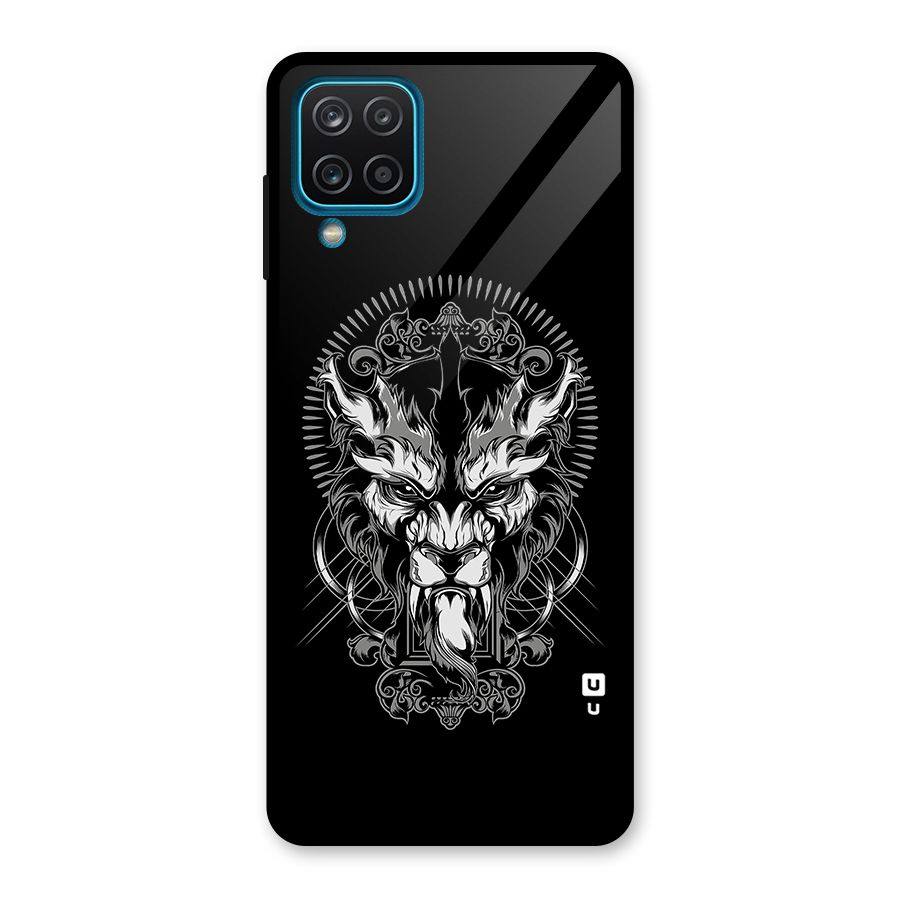 Pencil Art Lion Illustration Glass Back Case for Galaxy A12