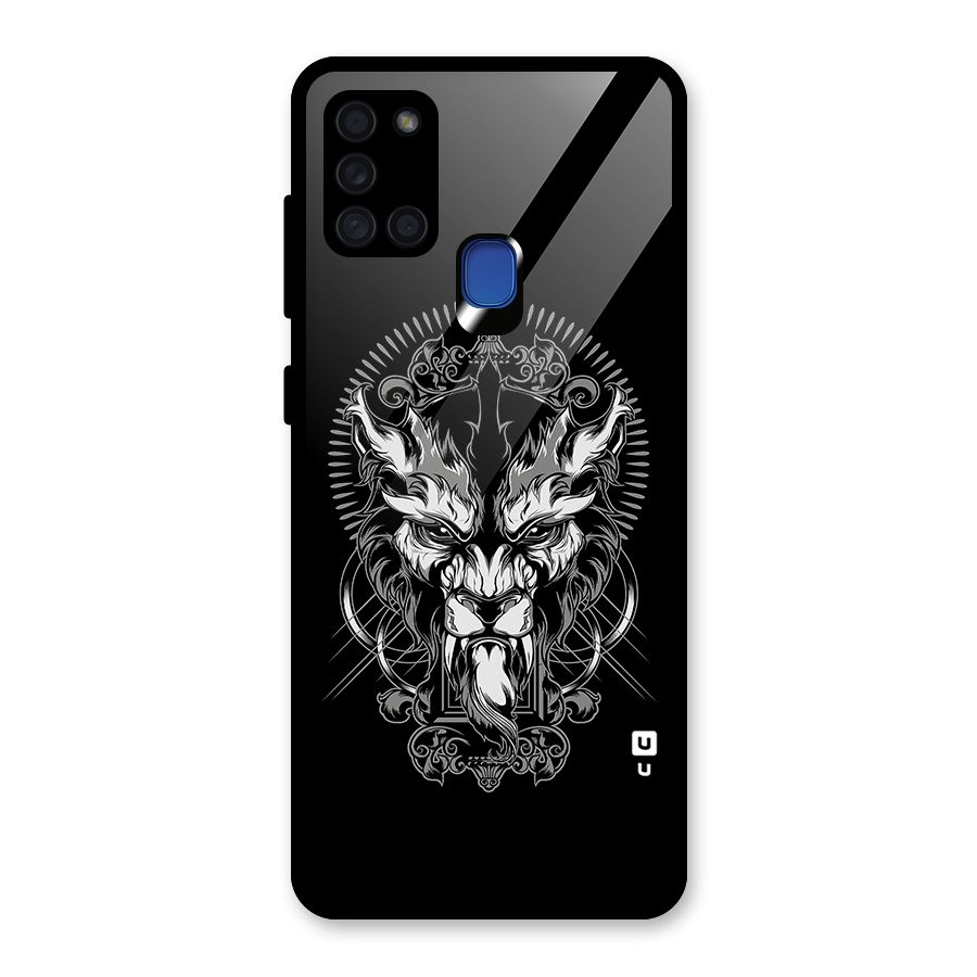 Pencil Art Lion Illustration Glass Back Case for Galaxy A21s