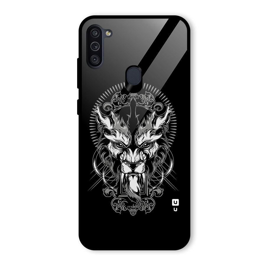 Pencil Art Lion Illustration Glass Back Case for Galaxy M11