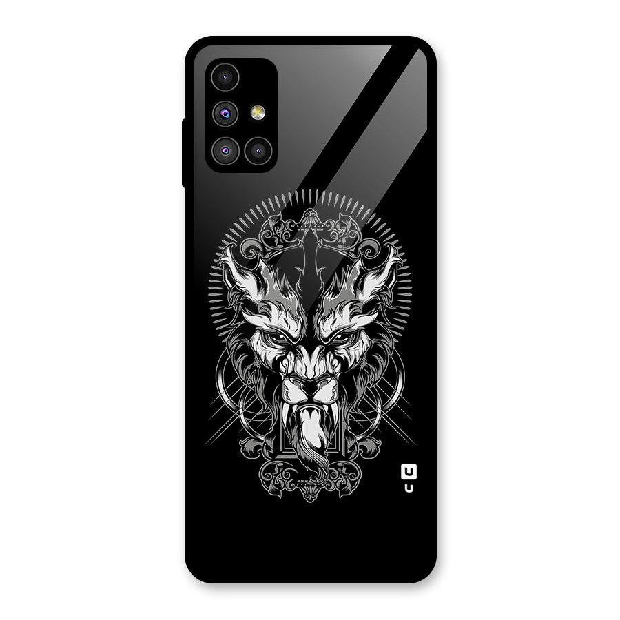 Pencil Art Lion Illustration Glass Back Case for Galaxy M51