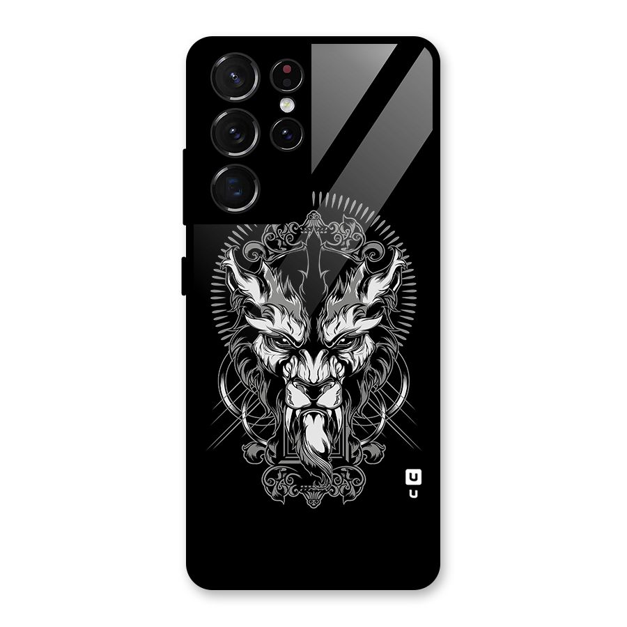 Pencil Art Lion Illustration Glass Back Case for Galaxy S21 Ultra 5G