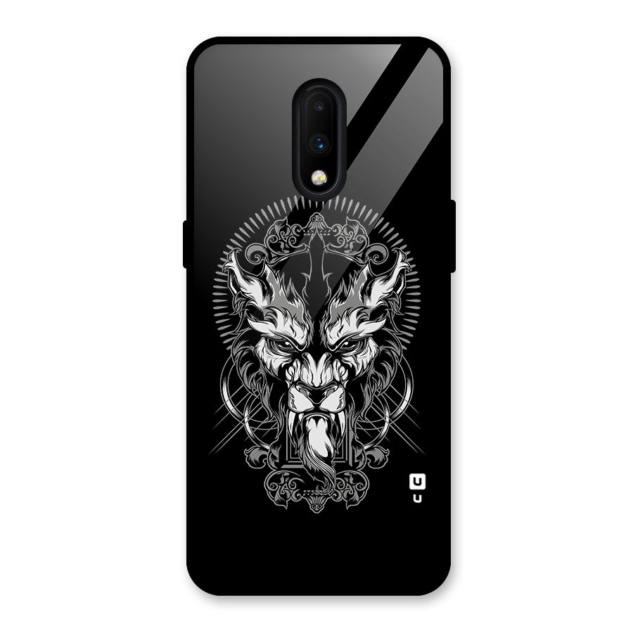 Pencil Art Lion Illustration Glass Back Case for OnePlus 7