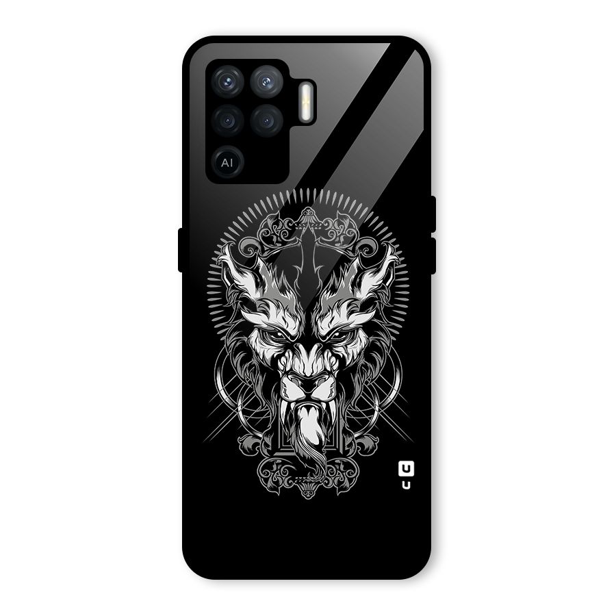 Pencil Art Lion Illustration Glass Back Case for Oppo F19 Pro