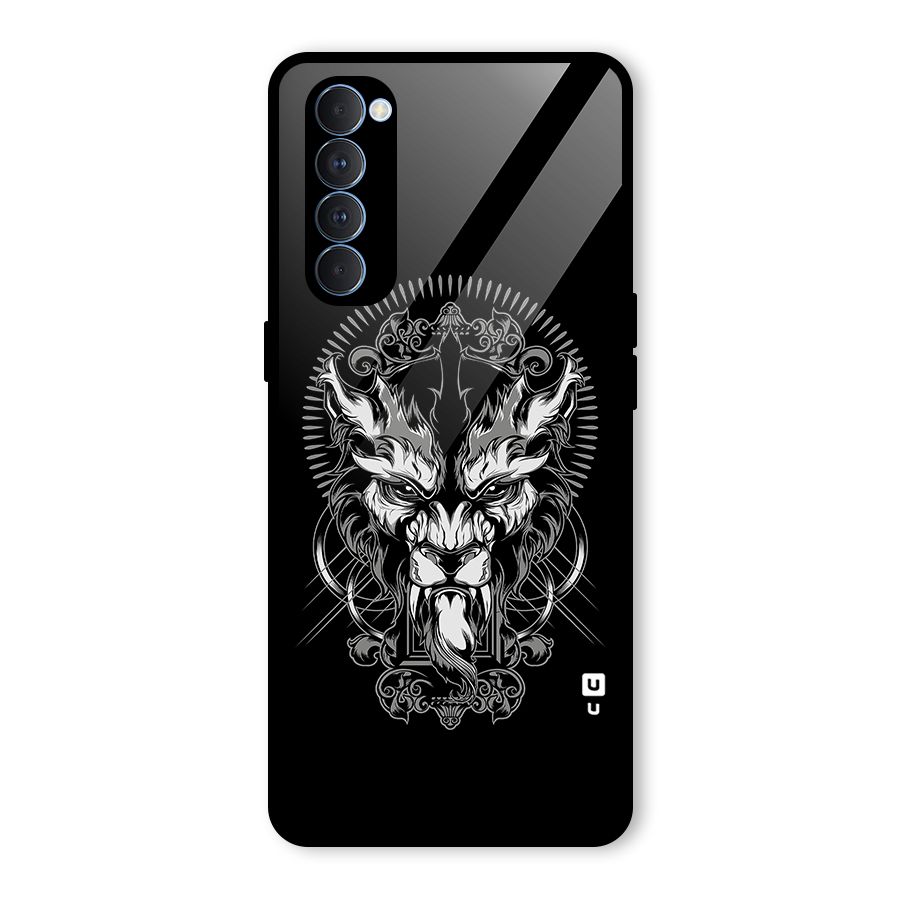 Pencil Art Lion Illustration Glass Back Case for Oppo Reno4 Pro
