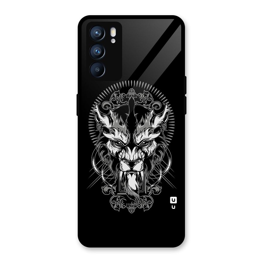 Pencil Art Lion Illustration Glass Back Case for Oppo Reno6 5G