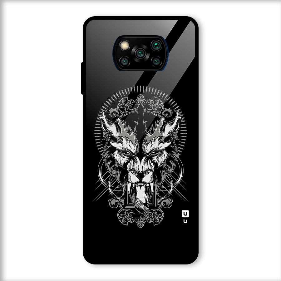 Pencil Art Lion Illustration Glass Back Case for Poco X3
