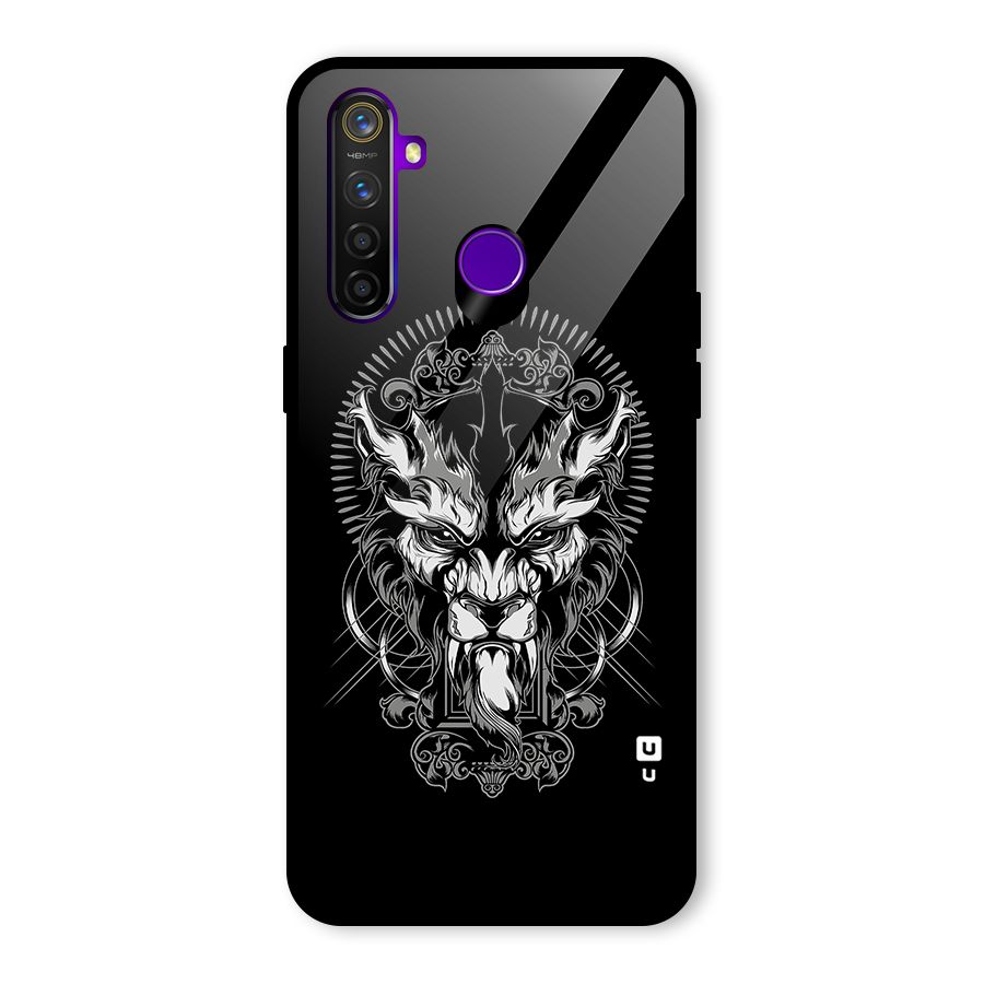 Pencil Art Lion Illustration Glass Back Case for Realme 5 Pro