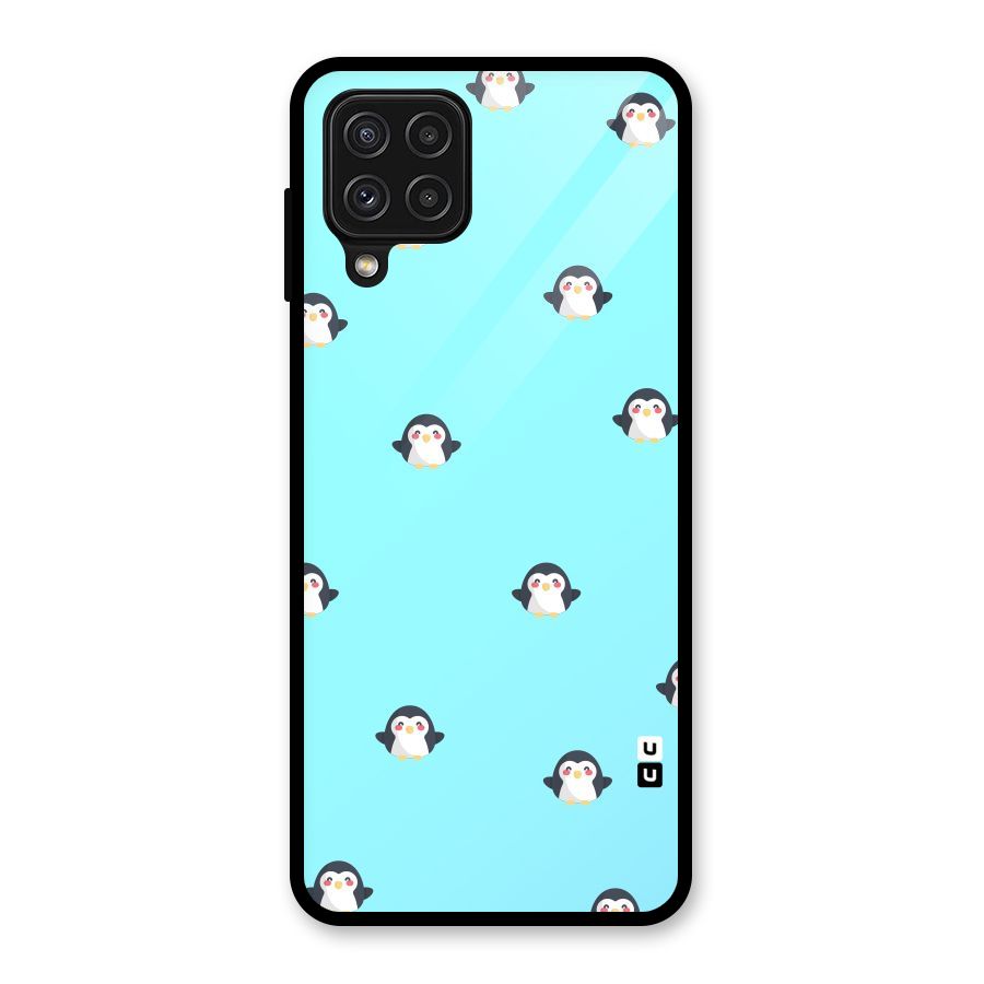 Penguins Pattern Print Glass Back Case for Galaxy A22 4G