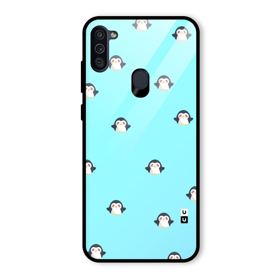 Penguins Pattern Print Glass Back Case for Galaxy M11