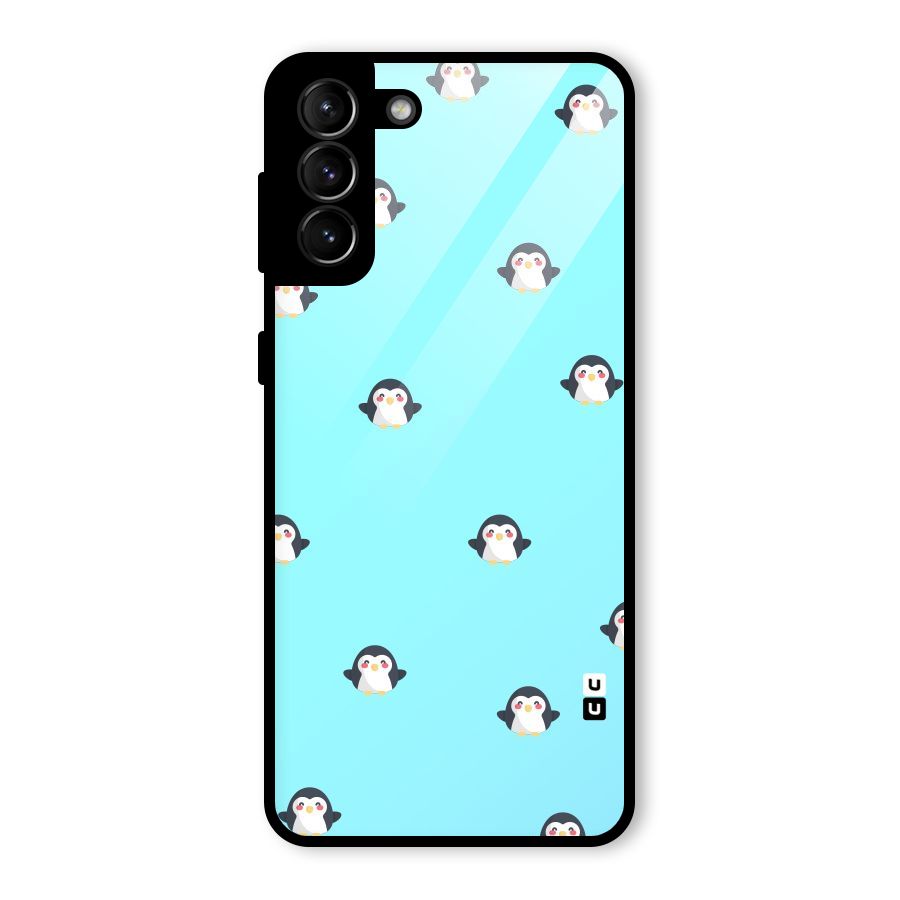 Penguins Pattern Print Glass Back Case for Galaxy S21 Plus
