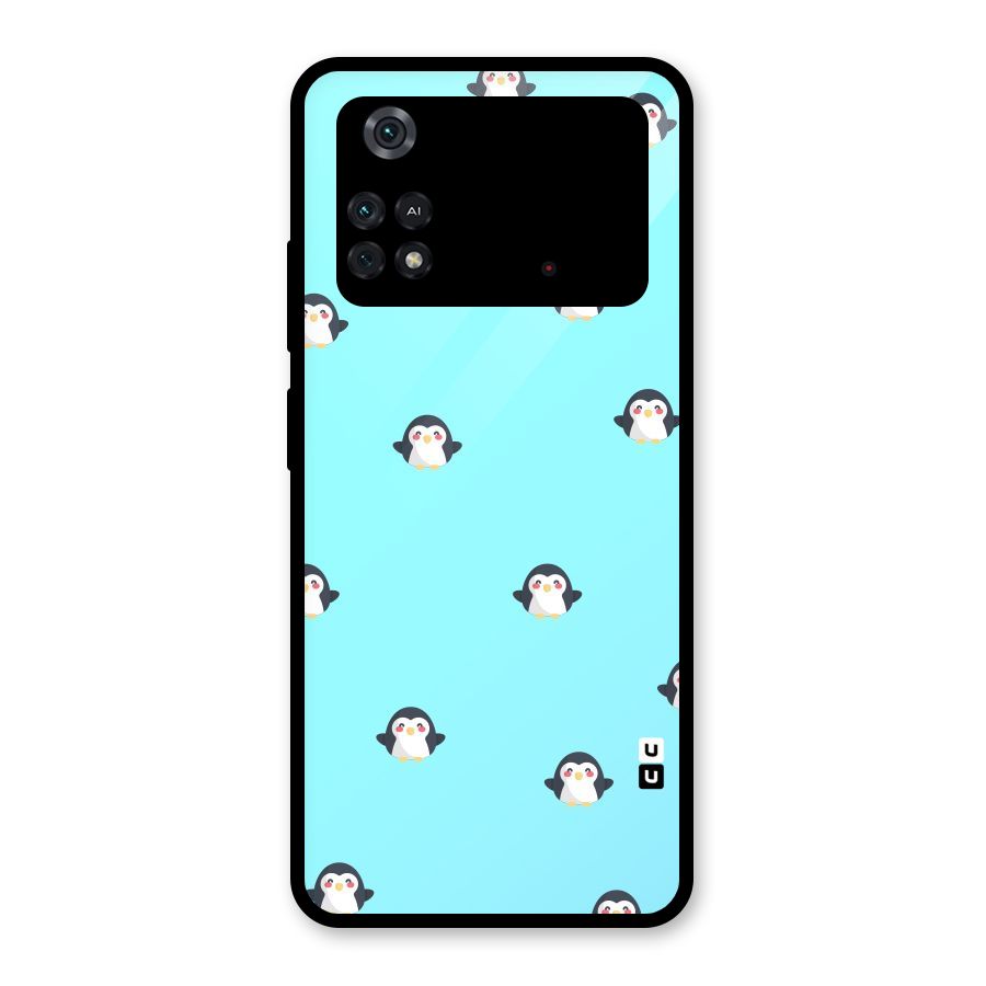 Penguins Pattern Print Glass Back Case for Poco M4 Pro 4G