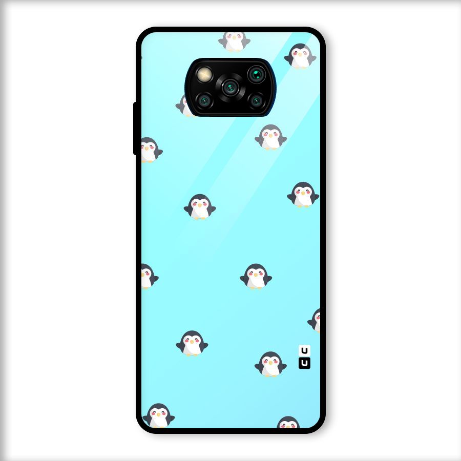 Penguins Pattern Print Glass Back Case for Poco X3