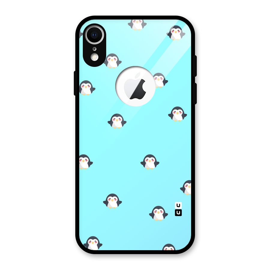 Penguins Pattern Print Glass Back Case for iPhone XR Logo Cut