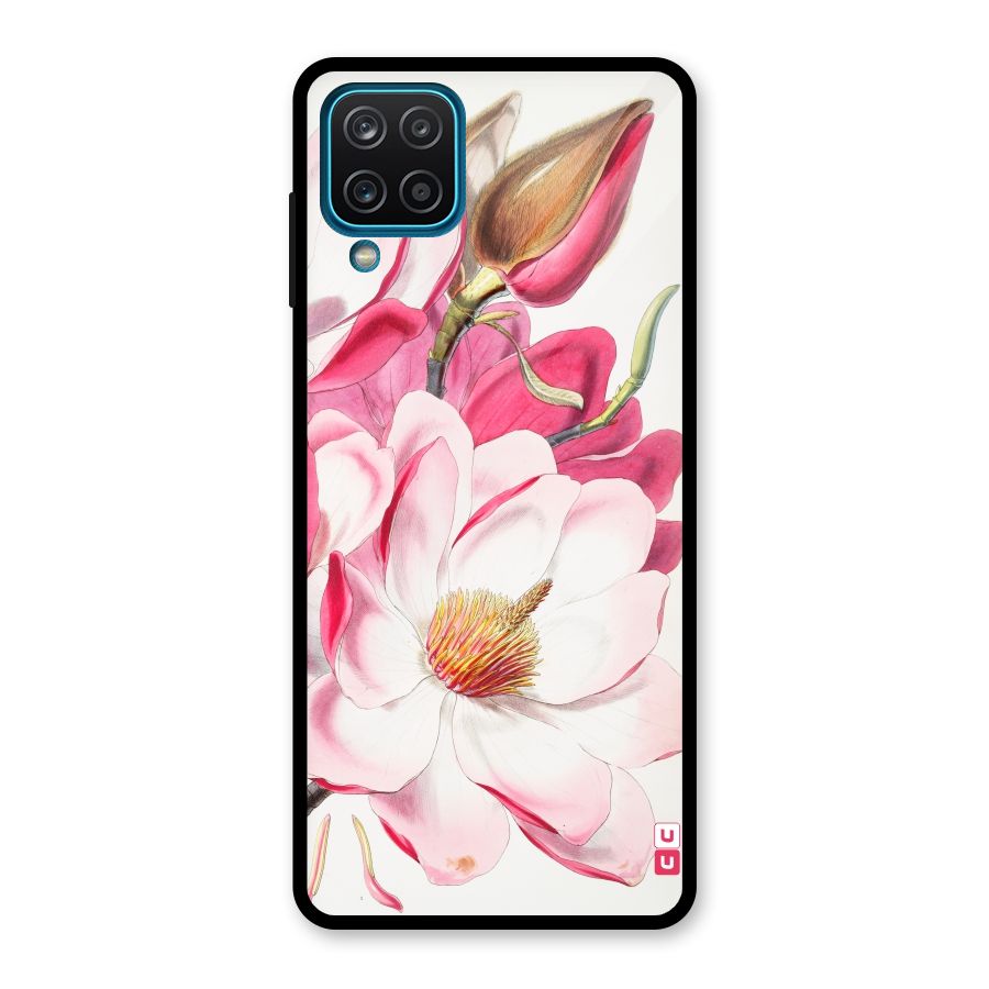 Pink Beautiful Flower Glass Back Case for Galaxy A12