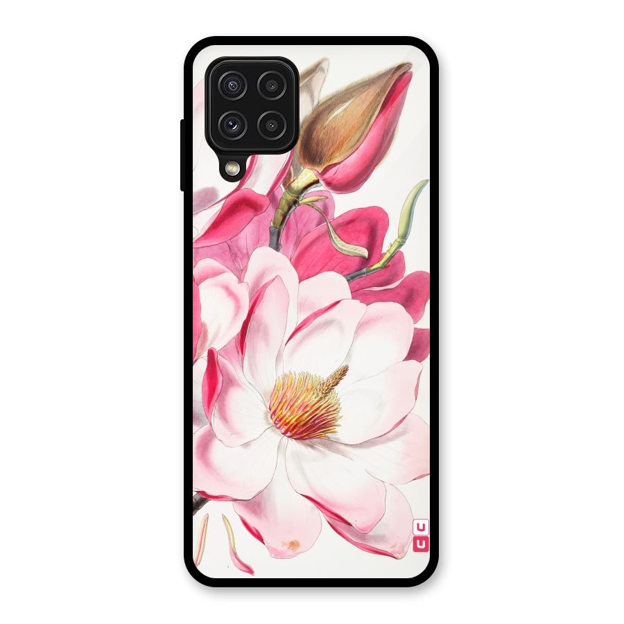 Pink Beautiful Flower Glass Back Case for Galaxy A22 4G
