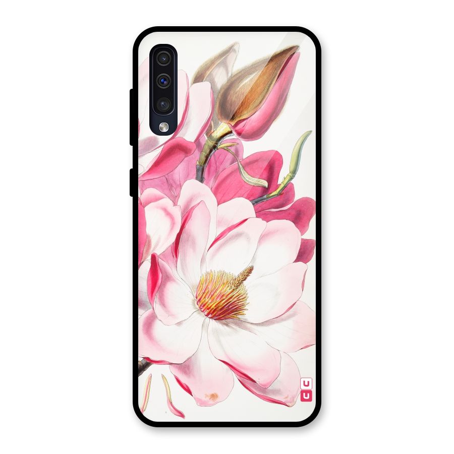 Pink Beautiful Flower Glass Back Case for Galaxy A50