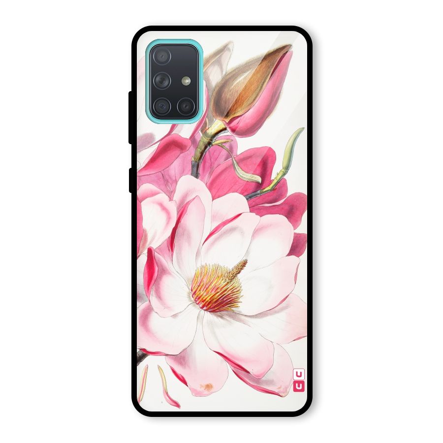 Pink Beautiful Flower Glass Back Case for Galaxy A71