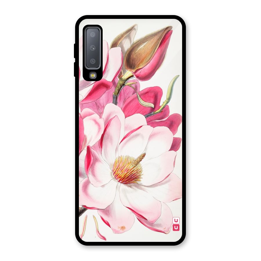 Pink Beautiful Flower Glass Back Case for Galaxy A7 (2018)