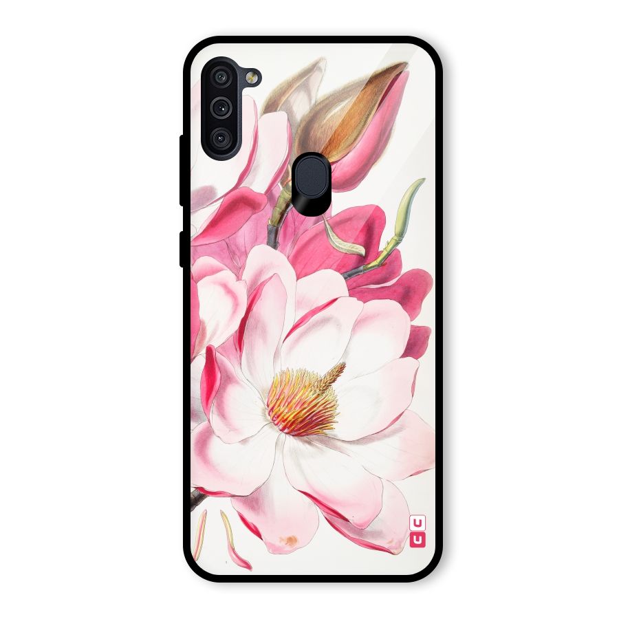 Pink Beautiful Flower Glass Back Case for Galaxy M11