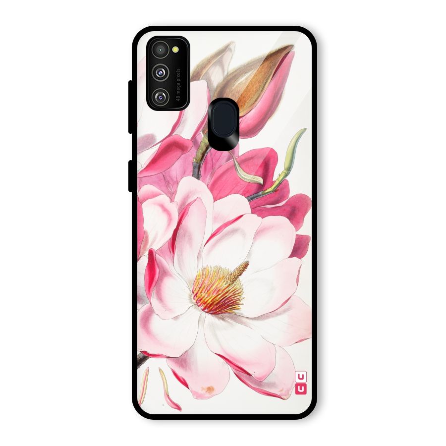 Pink Beautiful Flower Glass Back Case for Galaxy M30s
