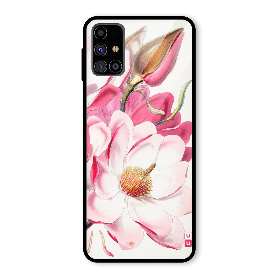 Pink Beautiful Flower Glass Back Case for Galaxy M31s