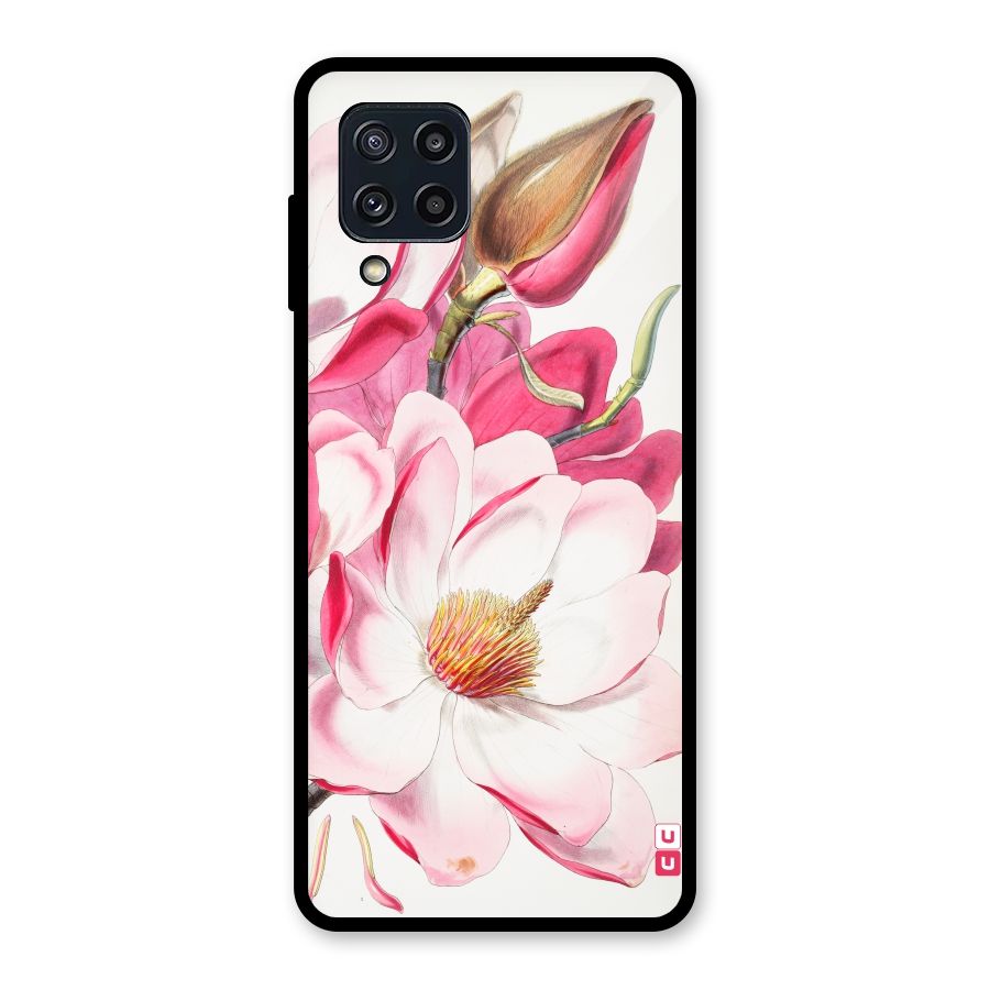 Pink Beautiful Flower Glass Back Case for Galaxy M32