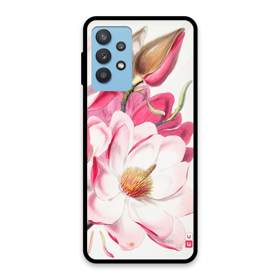Pink Beautiful Flower Glass Back Case for Galaxy M32 5G
