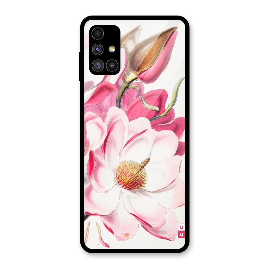 Pink Beautiful Flower Glass Back Case for Galaxy M51